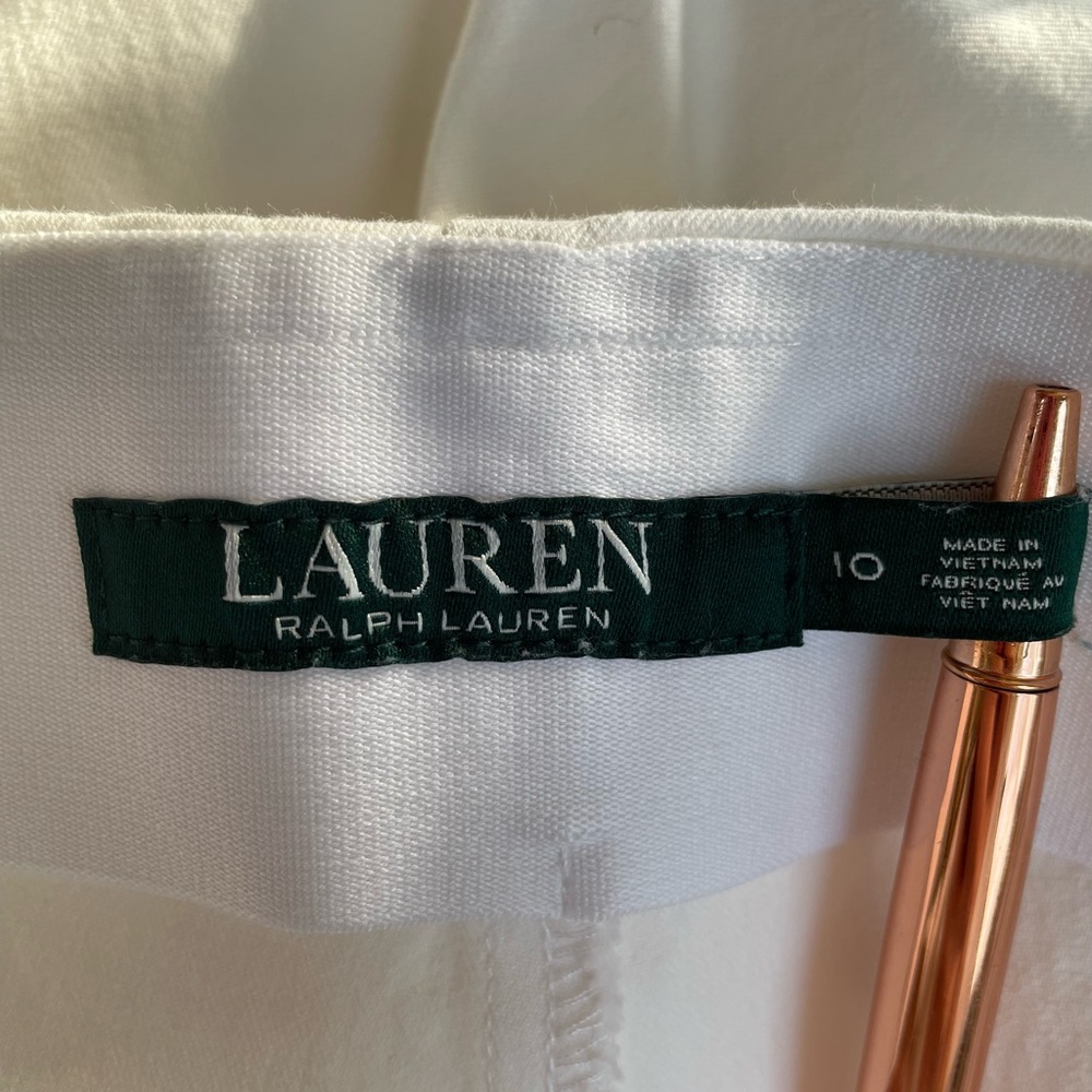 Lauren Ralph Lauren White Stretch Ankle Pants Size 10 Pull On Side Zip Slim - Picture 6 of 7